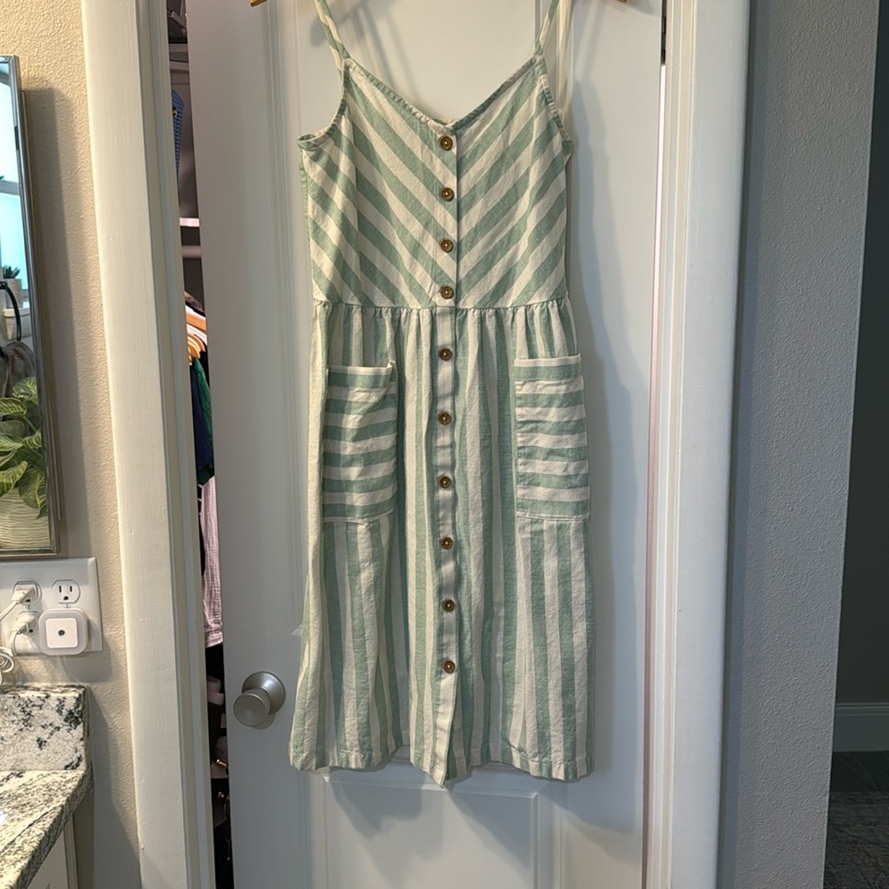 Hanna Andersson Women’s Green Stripe Button-Front Dress - Size Small